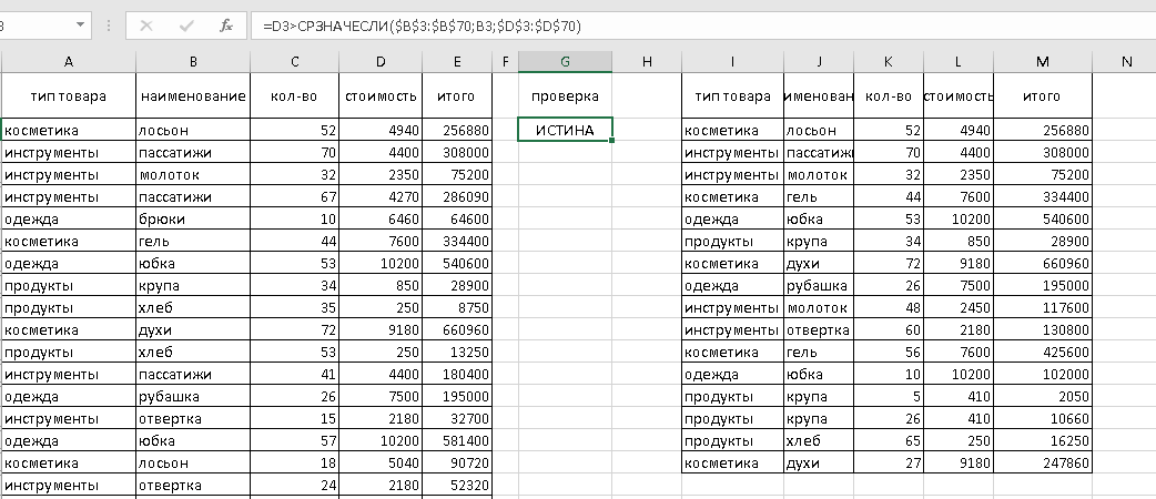 расширенный фильтр в Excel